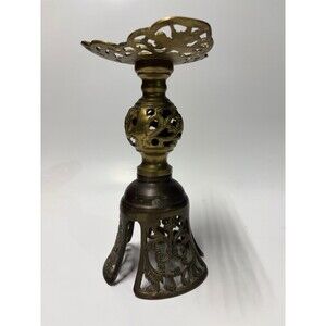 Vintage‎ Japanese Brass Shokudai Candle Holder Ornate Pierced Figural